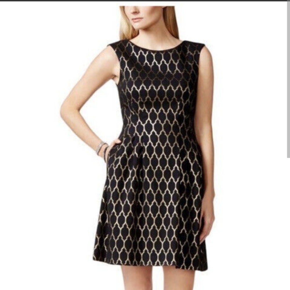 Vince Camuto Black and Gold A-Line Dress